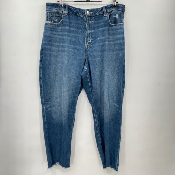 American Eagle Outfitters Denim - American Eagle Strigid Mom Jeans Deep Sea Blue Distressed Raw Hem 18 Short